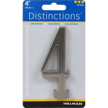 Hillman HILLMAN Distinctions 4 in. Silver Zinc Die-Cast Self-Adhesive Number 4 1 pc, PK3 843284